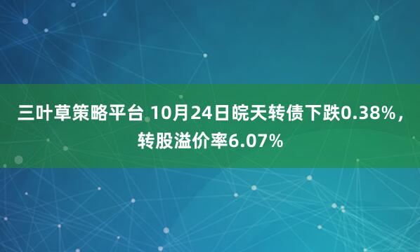 三叶草策略平台 10月24日皖天转债下跌0.38%，转股溢价率6.07%